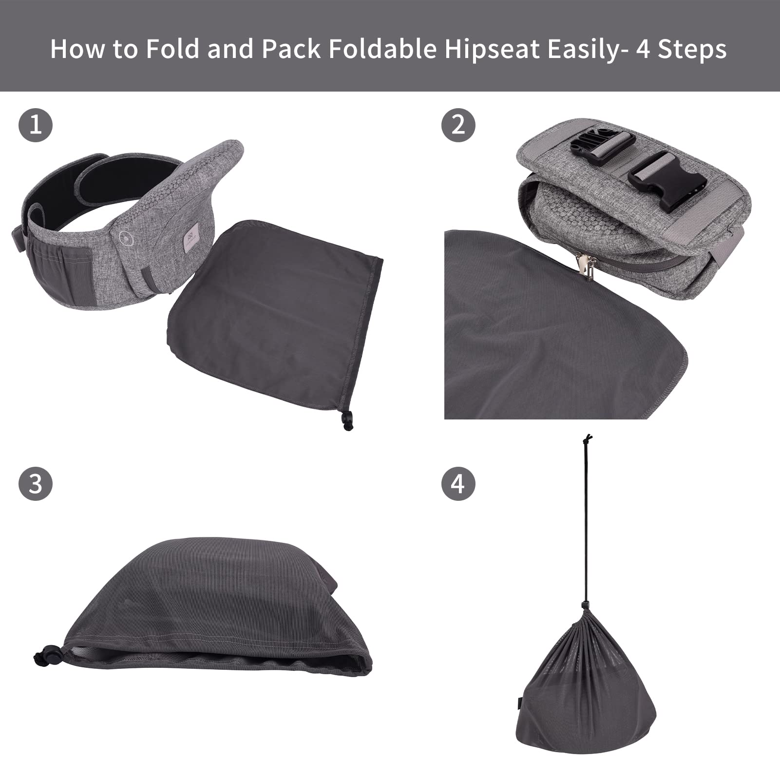 Bebamour Hipseat Nosidełko dla niemowląt 0-36 miesięcy, lekki, regulowany, podtrzymujący plecy stołek w talii, nosidełko 3 w 1 dla noworodka do fotelika dla malucha (New Light Grey)