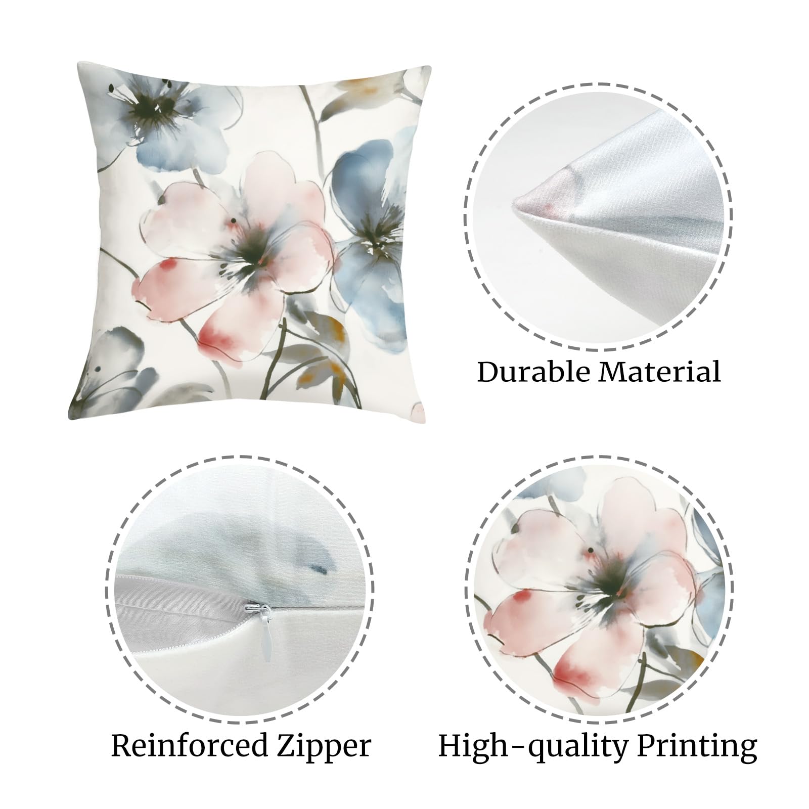 LANBEIDE Set Di 4 Federe Per Cuscino 45x45 Cm Con Stampa Floreale Acquerello – Morbide In Poliestere, Cerniera Nascosta, Perfette Per Divano E Letto