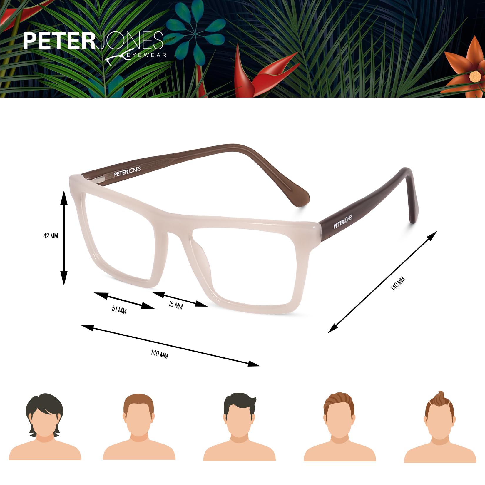 Peter Jones Cream/Brown Acetate Unisex Large Broad Style Premium Spectacle Frame with Spring Hinges (U002CR) - Image 3 thumbnail
