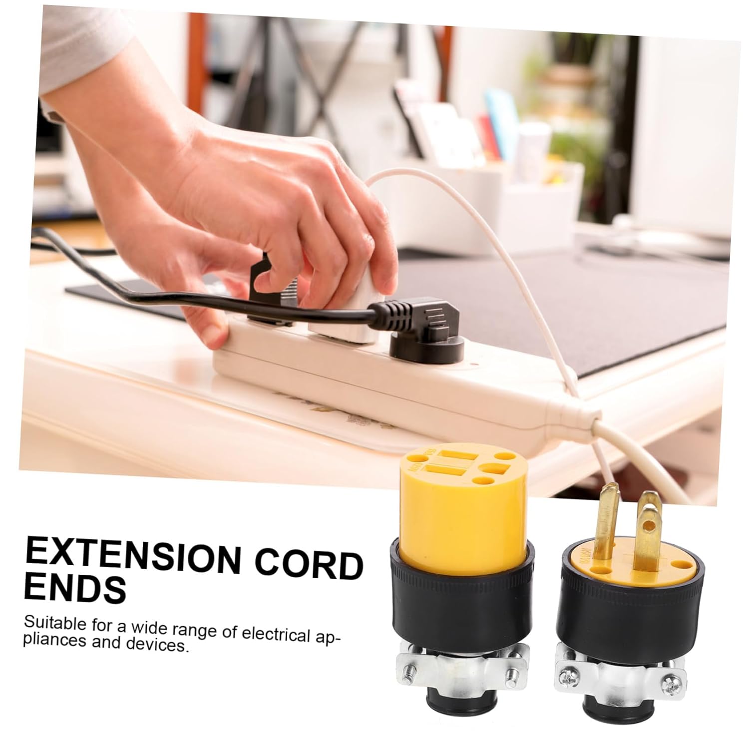 Luxshiny 4sets Volt Extension Cord Grounding Replacement Connectors Male Female Prong Adapters for Secure Electrical Connections Easy Installation for Use