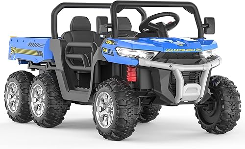 Camión volquete de paseo para niños con control remoto, vehículos eléctricos UTV con cama de descarga eléctrica, 4WD Power Ride-on 6 ruedas,