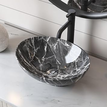 Bathroom Vessel Sink, DeerValley 16"x13" Oval Bathroom Sink Nordic Marbling Vessel Sinks for Bathroom Ceramic Modern Sink Egg Shaped Above Counter Bathroom Vessel Sink Art Basin Bowl Sinks, DV-1V0089