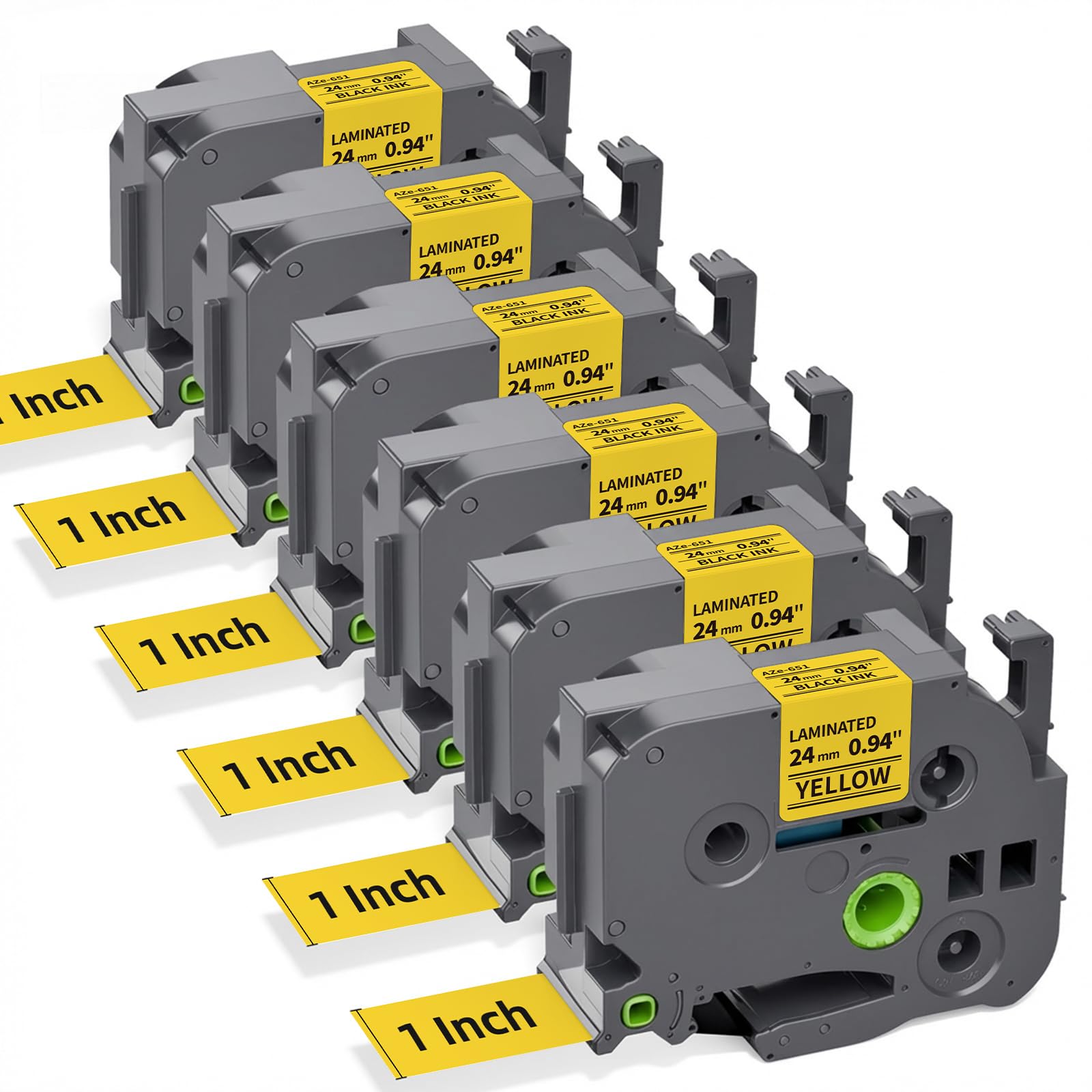 Replacement for P-Touch TZe-651 Yellow Laminated 24mm 0.94" Label Tape