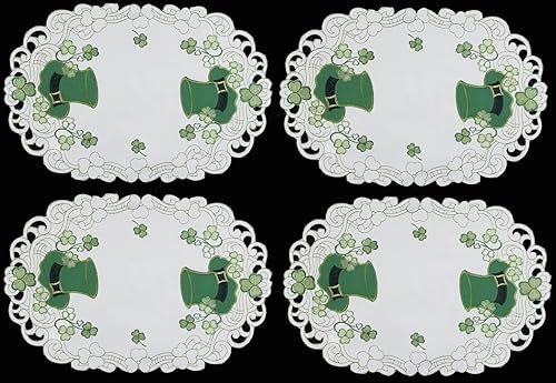 Creative Linens Manteles individuales para el Día de San Patricio, tréboles bordados de primavera y sombreros de duende, caminos de mesa, manteles,