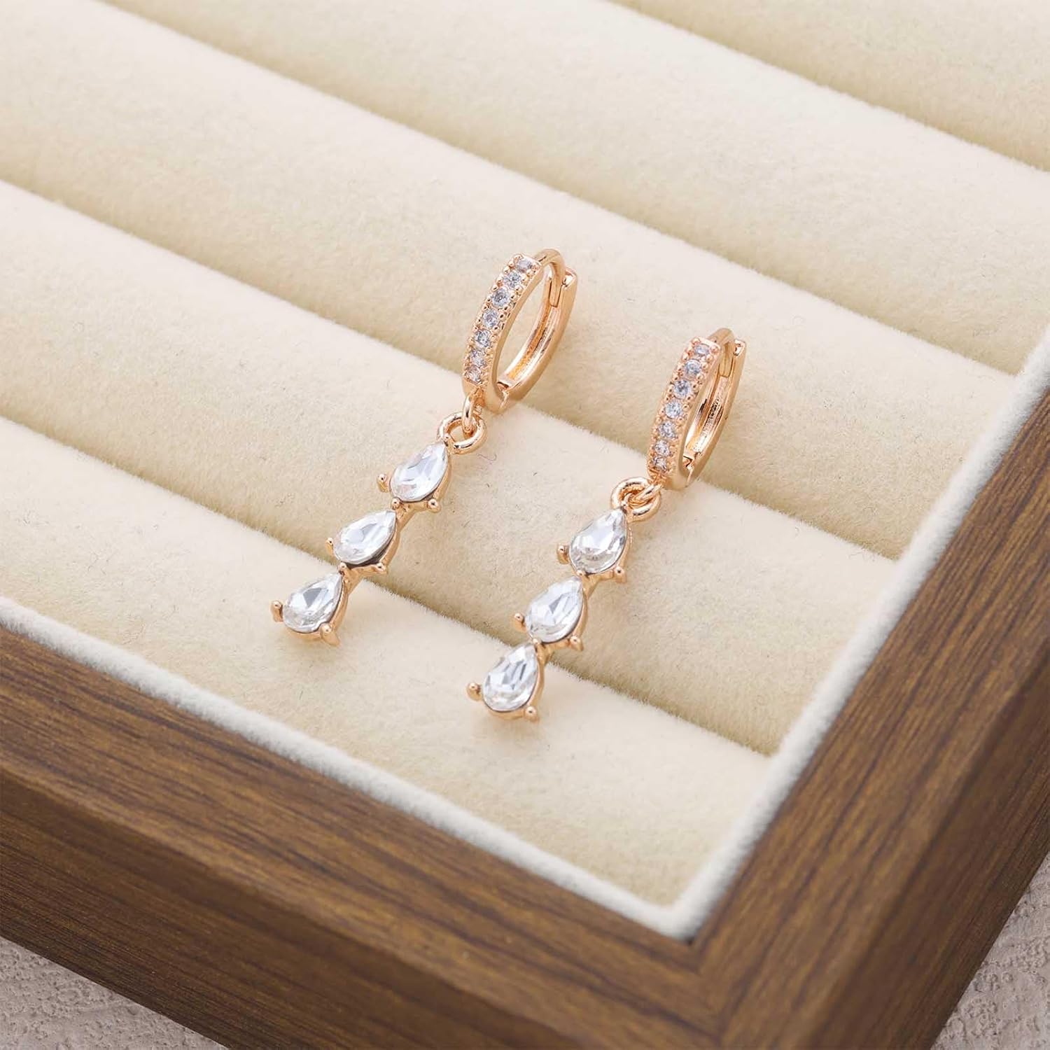 Vintage Crystal Teardrop Hoop Earrings Gold Rhinestone Huggie Drop Earrings Pear Gemstone Dangle Earring Cz Droplet Hoop Earring Cz Waterdrop Jewelry for Women - Image 6