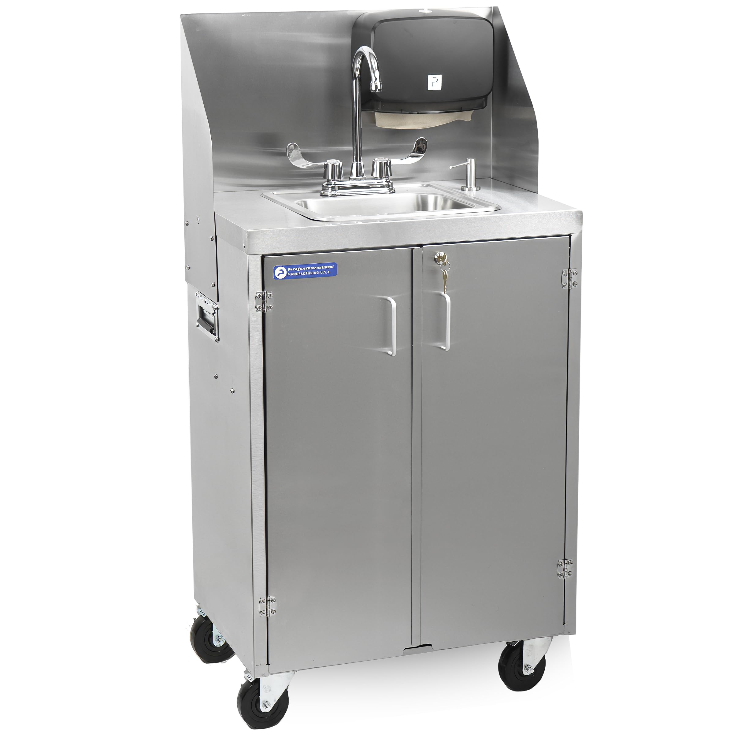 Electric Heated Portable Sink, with Water Heater and Pump - Movable Steel Handwashing Sink