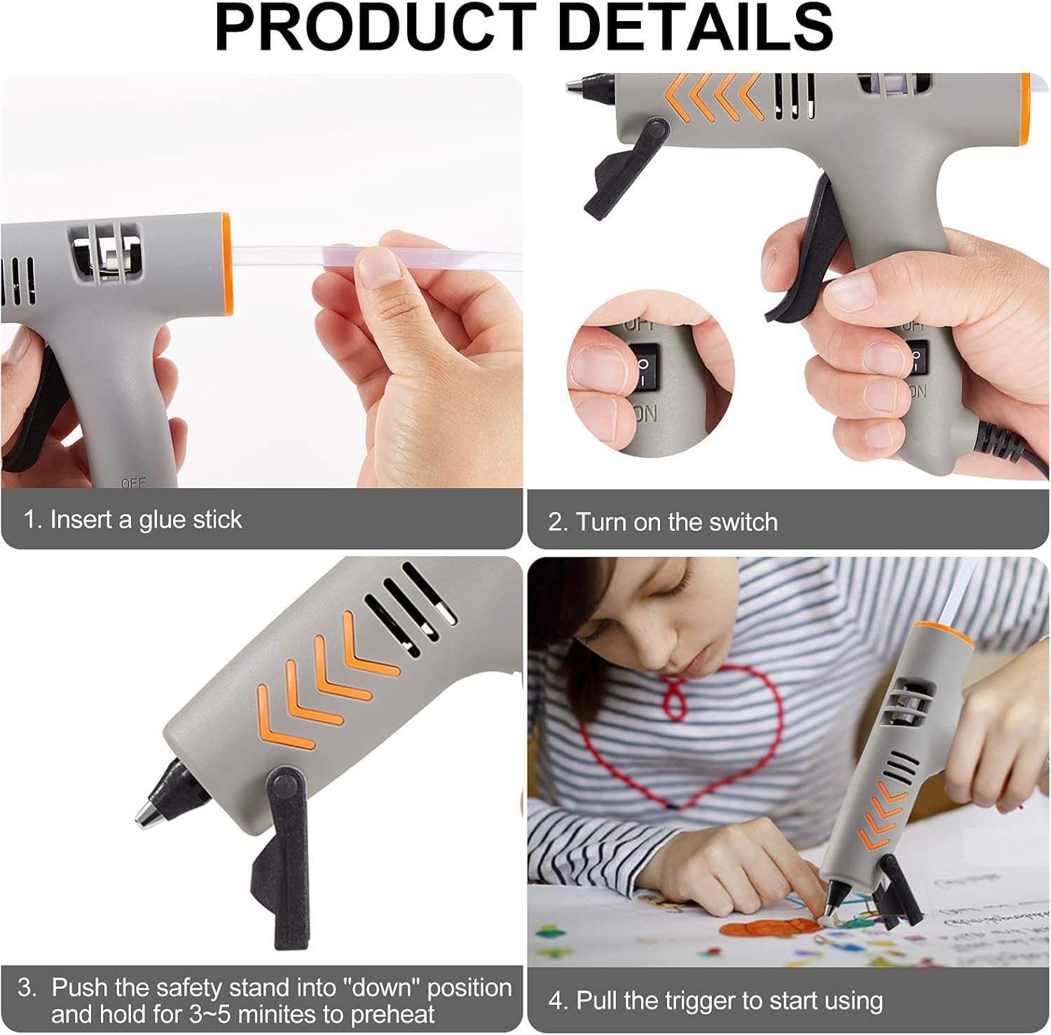 MSD Full Size Hot Glue Gun, 60W Fast Heating Complete Glue Gun Set with 10 Glue Sticks, Cover, Storage Bag, 2 Clips & Utility Knife & On/Off Switch Design for Home Repair, Arts, Crafts, DIY & Sealing
