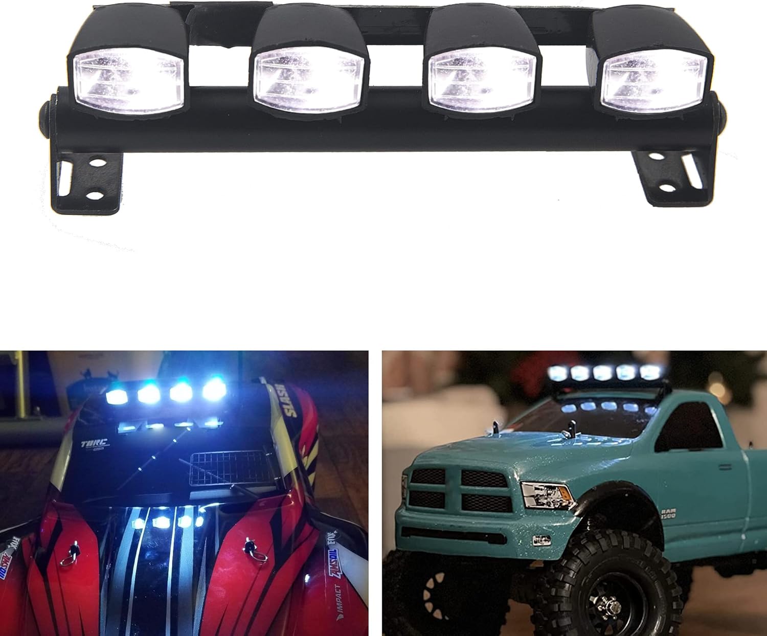 RC LED Light Bar Roof LED Lamp Body Shell Roof Light Compatible with Traxxas TRX-4 Axial SCX10 II 90046 RC4WD D90 D110 1/10 RC Crawler Car Truck (4 LED Light)