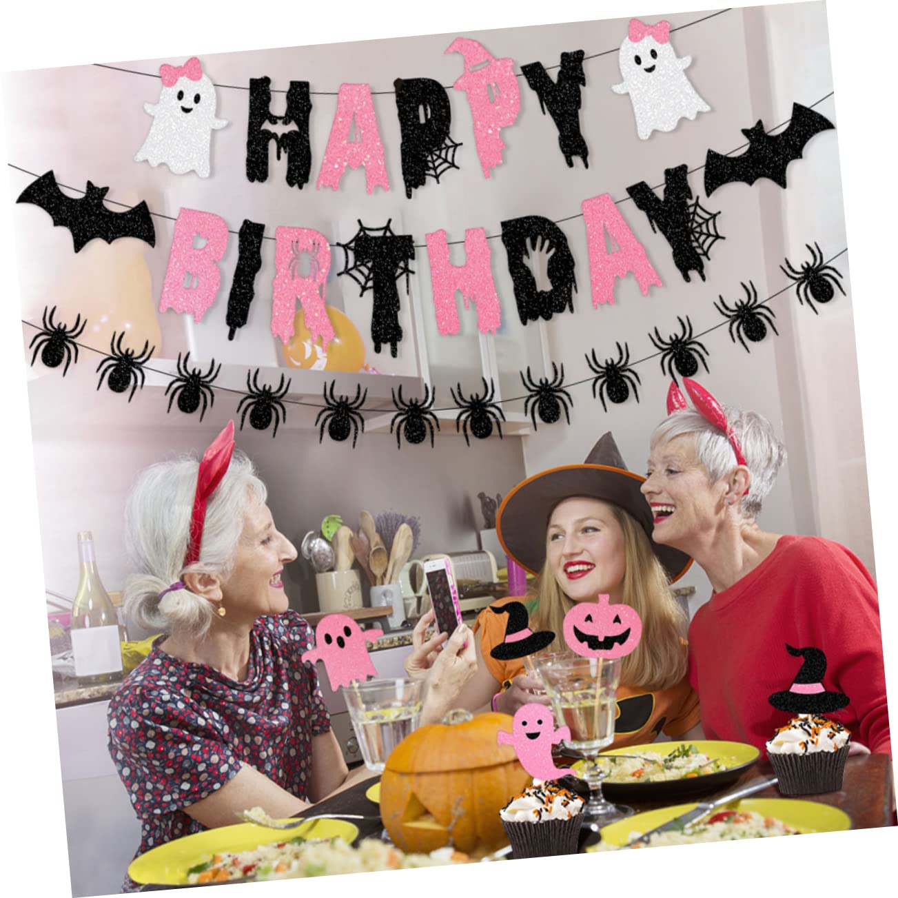 TOPBATHY 5 Juegos de cumpleaños banner de cumpleaños de fiesta de halloween banderín de Decoración fiesta Halloween decoración de Papel