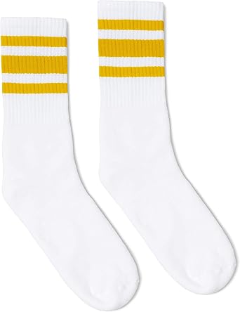 SOCCO White with Gold Stripe Crew Socks Made in USA