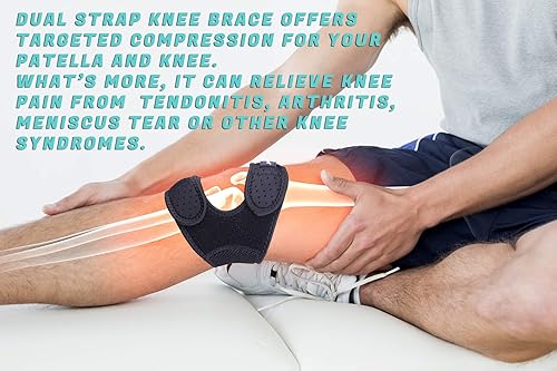 Miniatura 5 de THX4COPPER Rodillera de compresión de doble rótula para aliviar el dolor, correa de rodilla ajustable para correr, saltador, ejercicio de gimnasio,