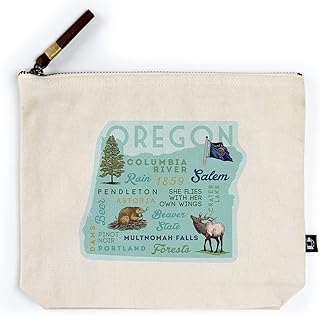 Lantern Press Oregon Typography and Icons, Contour (100% Cotton Canvas Travel Accessory Go Bag)
