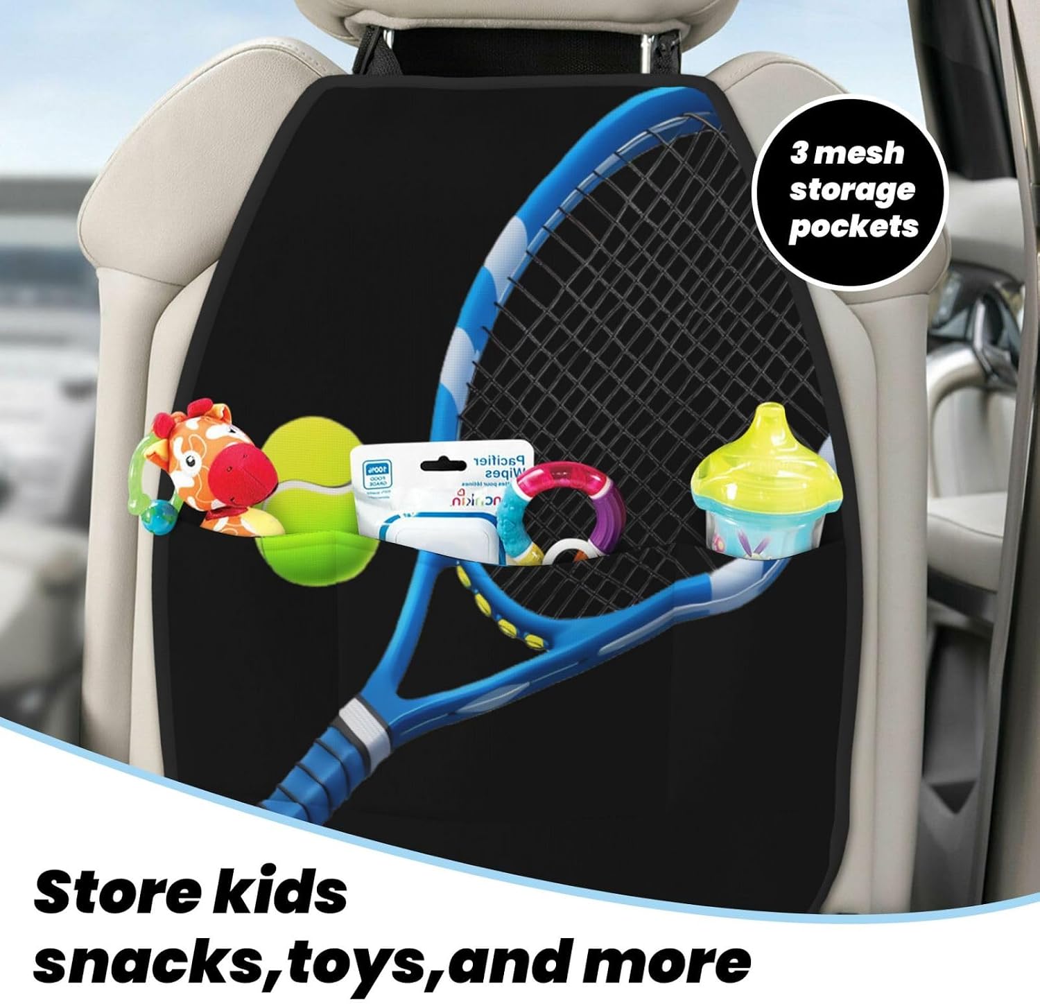 Tennis Racket Ball 2-Piece Set of Car Seat Kick Protectors for Front Seat Backrests, Used for Car Rear Seat Backrests Protectors