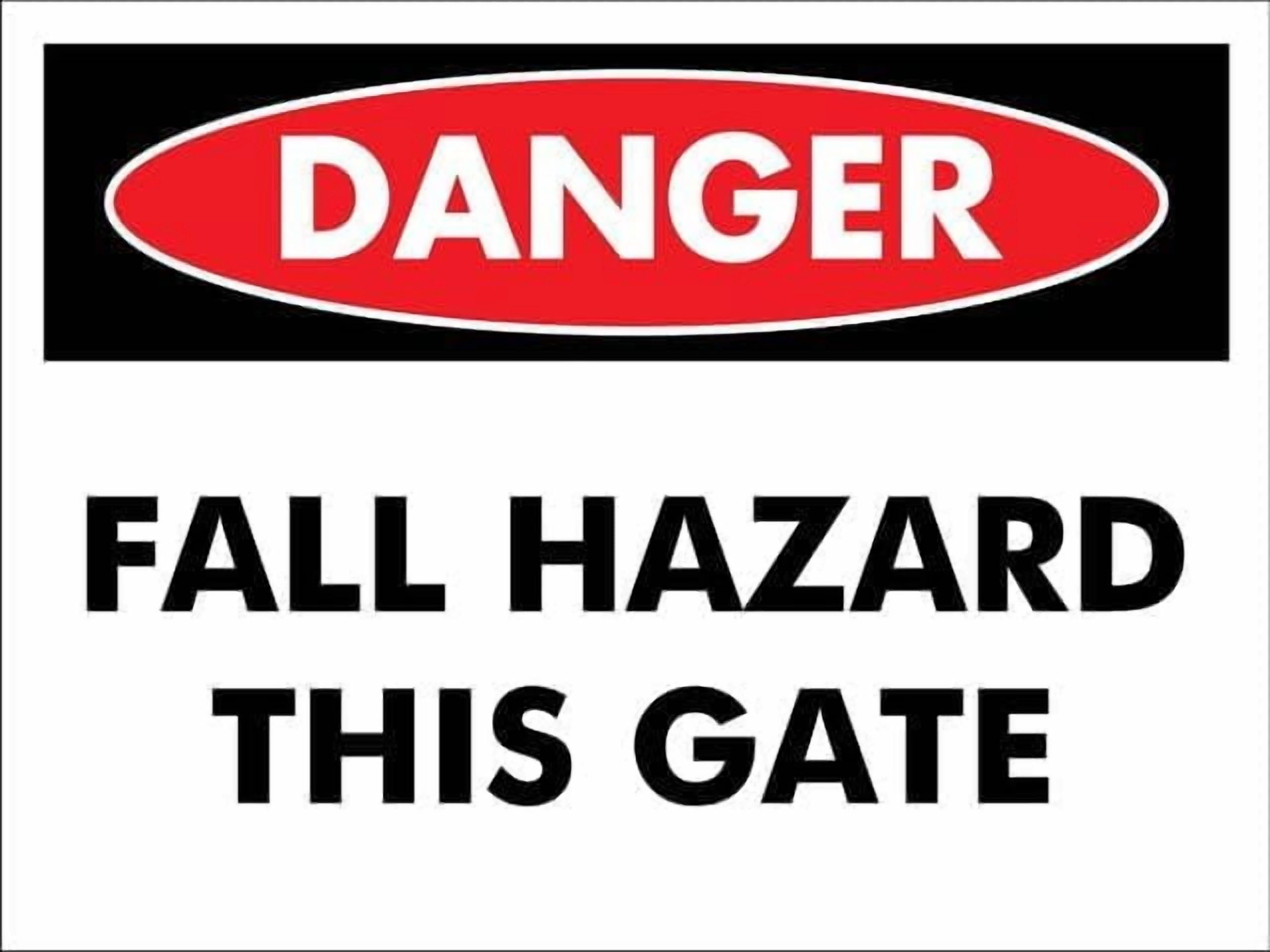 (2-Pack) Metal Tin Sign Danger Fall Hazard This Gate Rust Free Sign - Printed With Professional Graphics - Easy To Mount - Indoor & Outdoor Use