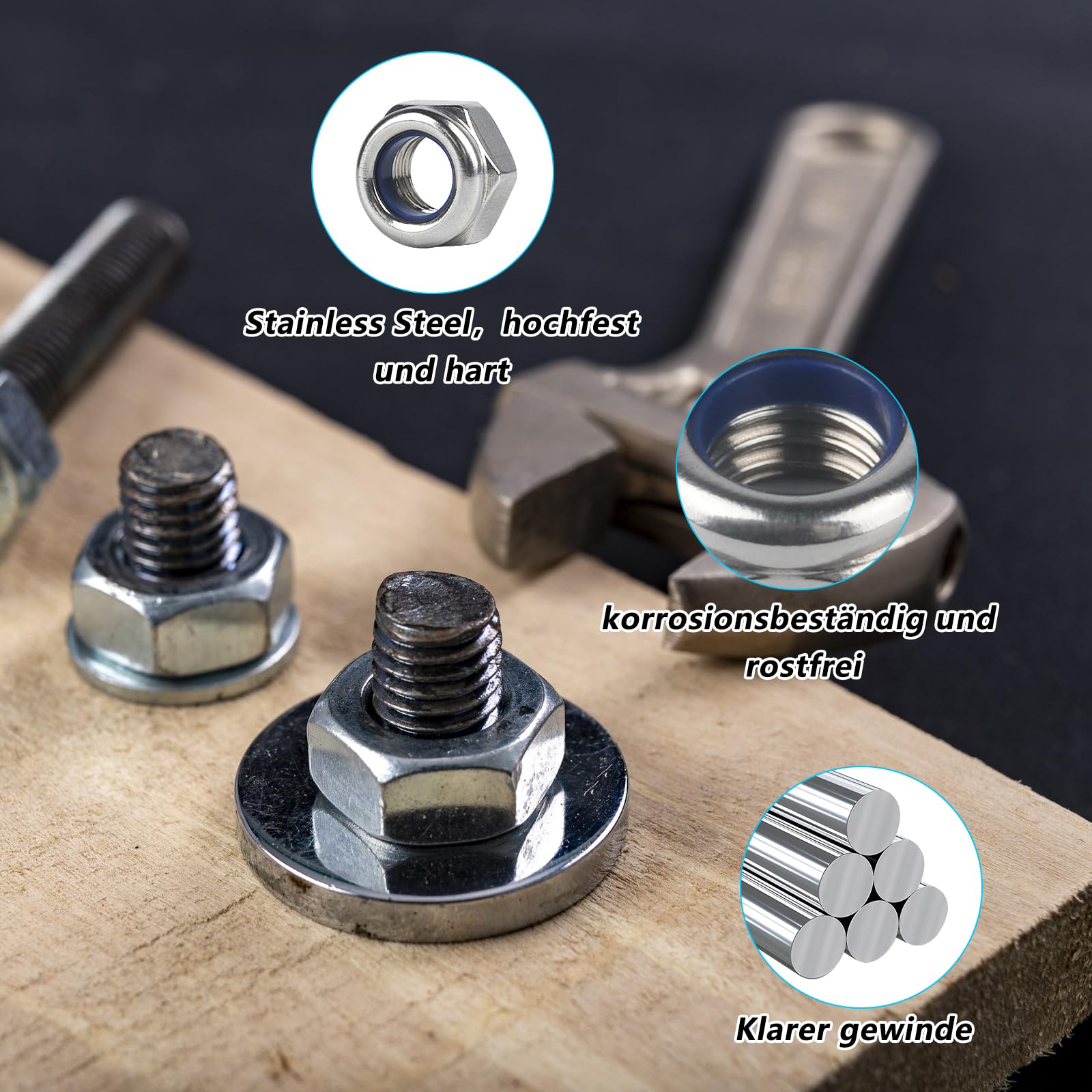 270 PezziDadi Esagonali, Metrici Dadi Autobloccanti Dadi di Bloccaggio in Acciaio Inox con Filettatura Standard, Dado per Bulloni e Viti Rondelle -M3, M4, M5, M6, M8 (Argento)