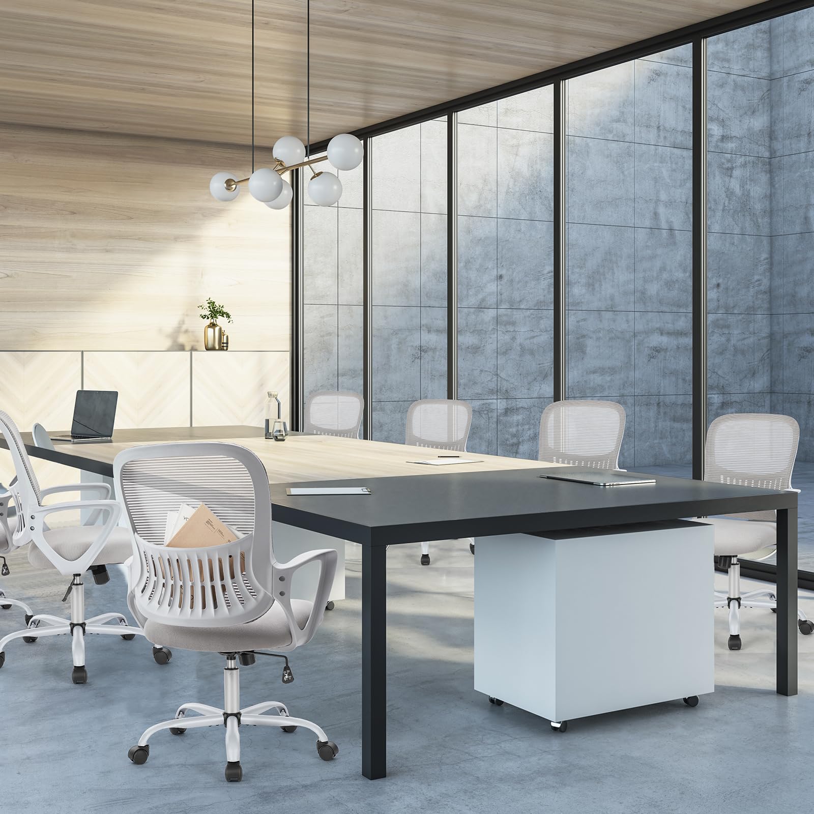 Sweetcrispy Bürostuhl Ergonomisch scrivania con Supporto Lombare, braccioli Regolabili, Sedia Girevole, Adatta per Ufficio e Camera da Letto (Nero), Metallo, Grigio, Fester Handlauf