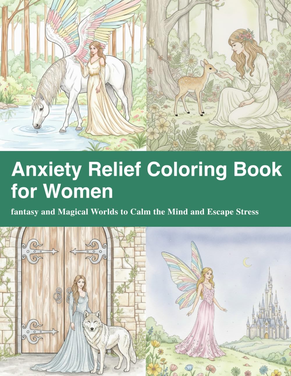 Anxiety Relief Coloring Book for Women: fantasy and Magical Worlds to Calm the Mind and Escape Stress