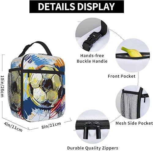 Miniatura 13 de Lonchera de fútbol americano para niños y niñas, bolsa de almuerzo aislada reutilizable con bolsillo lateral, lonchera de rugby para niñas y niños,