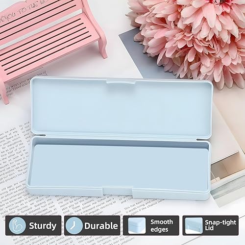 Miniatura 2 de Caja de lápices, paquete de 4 estuches rígidos con tapa hermética, caja apilable de plástico para marcadores, organizador de almacenamiento de