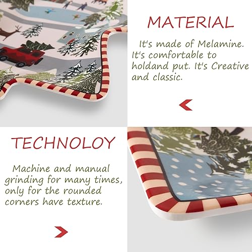 Miniatura 3 de Bandeja de melamina para árbol de Navidad, patrón de Papá Noel y muñeco de nieve, ideal para golosinas navideñas, dulces y fiestas, vajilla festiva