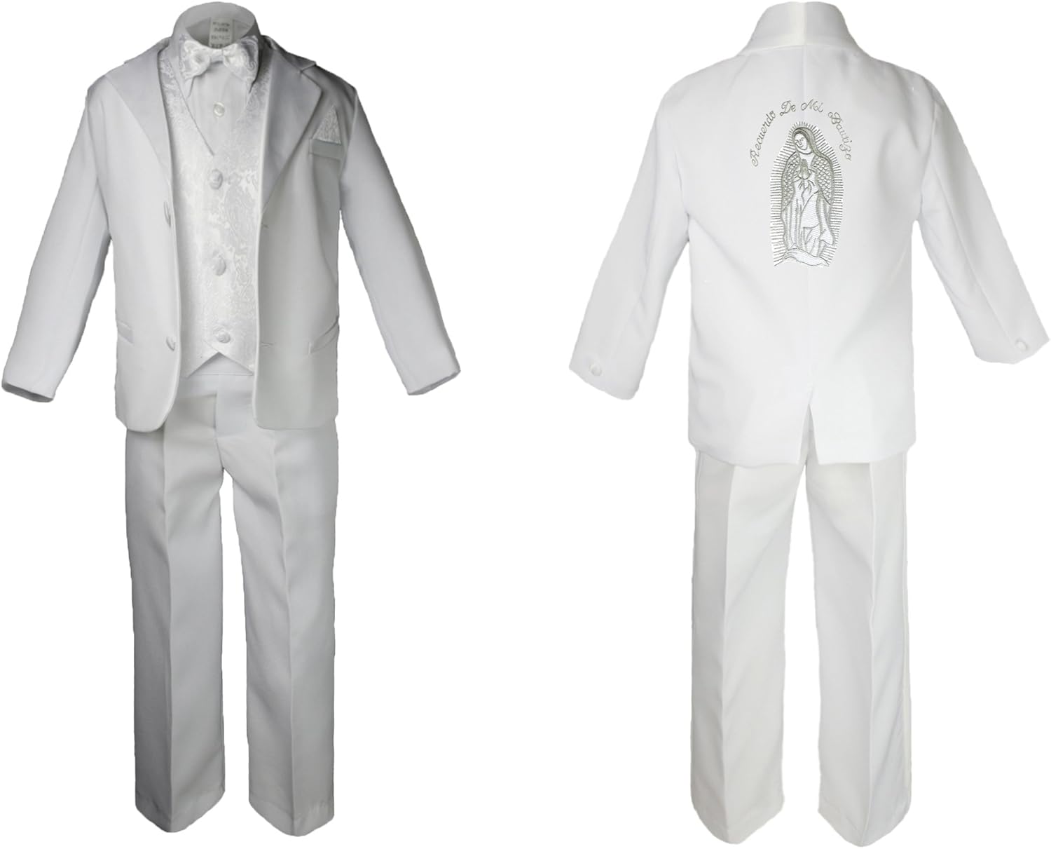 Baby Boy Christening Baptism Formal White Suit Silver Mary Maria on Back Sm-7