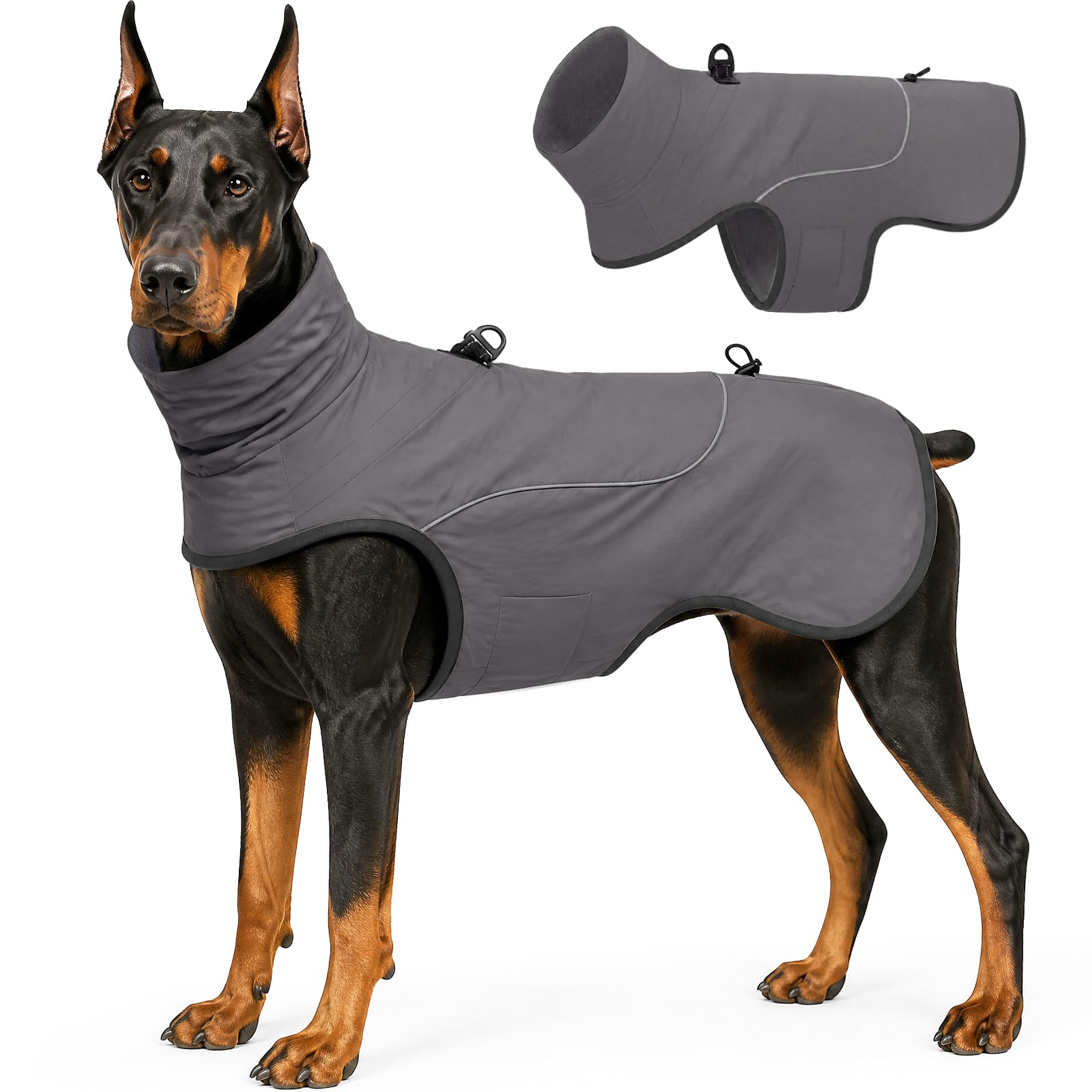 Dog Jacket Waterproof Dog Coat,Cold Weather Reflective Jacket, Adjustable Winter Warm Dog Jacket for Small Medium Large Dogs,Indoor & Outdoor Camping Hiking (Grey,S)