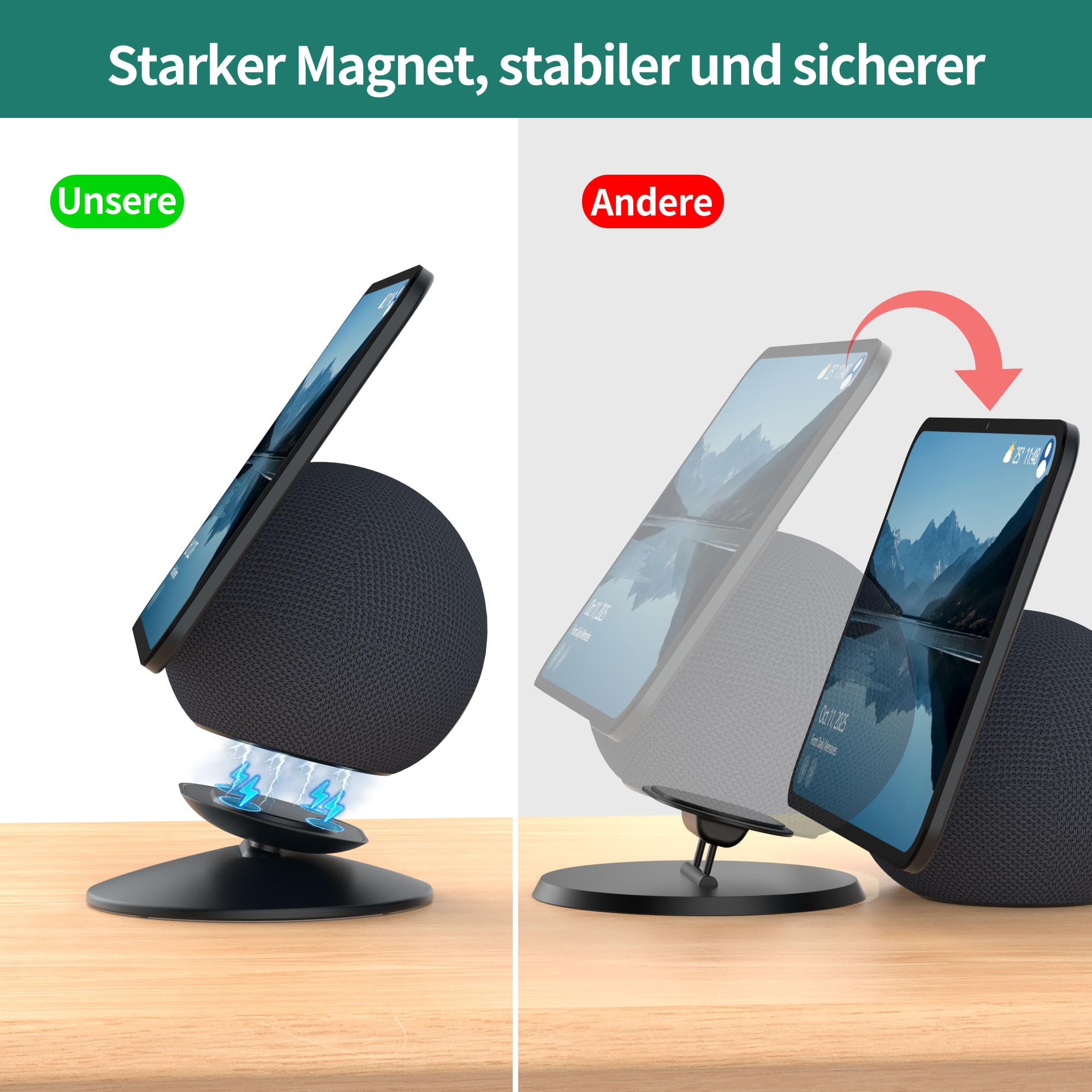 HomeMount Verstellbarer Ständer für Show 11/8 (Version 2025) – Tisch Display-Halter mit Neigung und Magnetbasis, kompatibel mit iPhone 12 für Zuhause & Büro (Graphit)