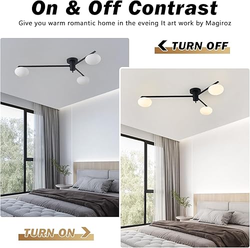 Miniatura 5 de Lámpara de araña Sputnik moderna de 3 luces con pantalla de vidrio de leche, lámpara de techo empotrada negra para cocina