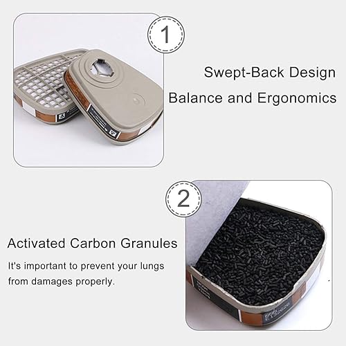 Miniatura 3 de Juego de cubiertas faciales reutilizables para pintar, gas, polvo, pulido a máquina, vapores orgánicos con filtro de algodón, gafas y guantes para