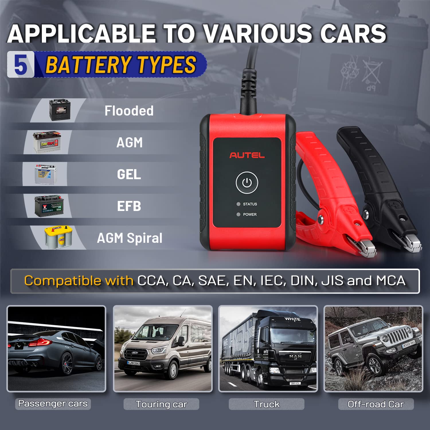 Autel MaxiBAS BT506 Probador Batería, 6V 12V 100-2000 CCA Analizador Batería Automóvil, Prueba Arranque y Carga, Herramienta Prueba Carga Batería Digital, Dentro y Fuera Vehículo