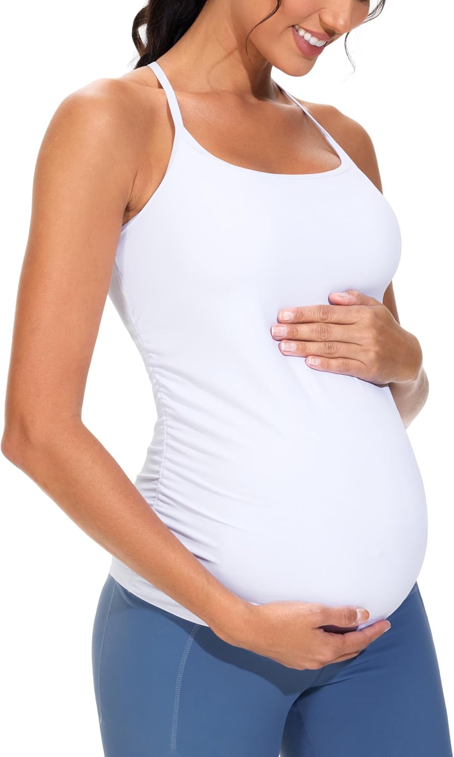 THE GYM PEOPLE Women's Maternity Tank Tops Racerback Pregnancy Ruched Sleeveless Yoga Workout Shirts with Removable Padded - Image 5