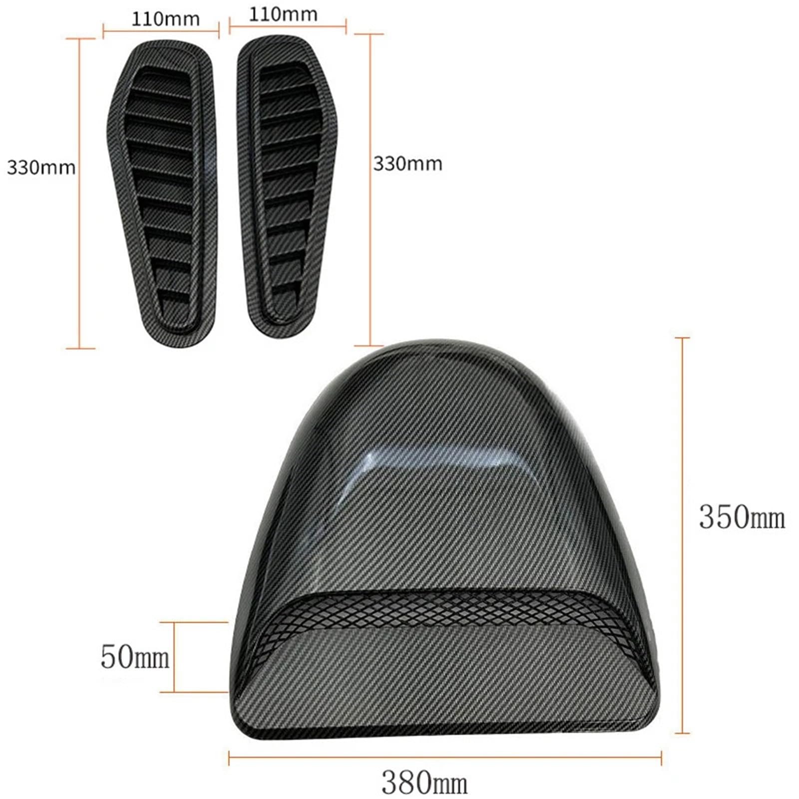 Ozdobna osłona maski samochodu, uniwersalna Kratka wlotu powietrza | Naklejka na nawiew maski silnika z automatyczną regulacją przepływu powietrza(3pcs carbon fiber)