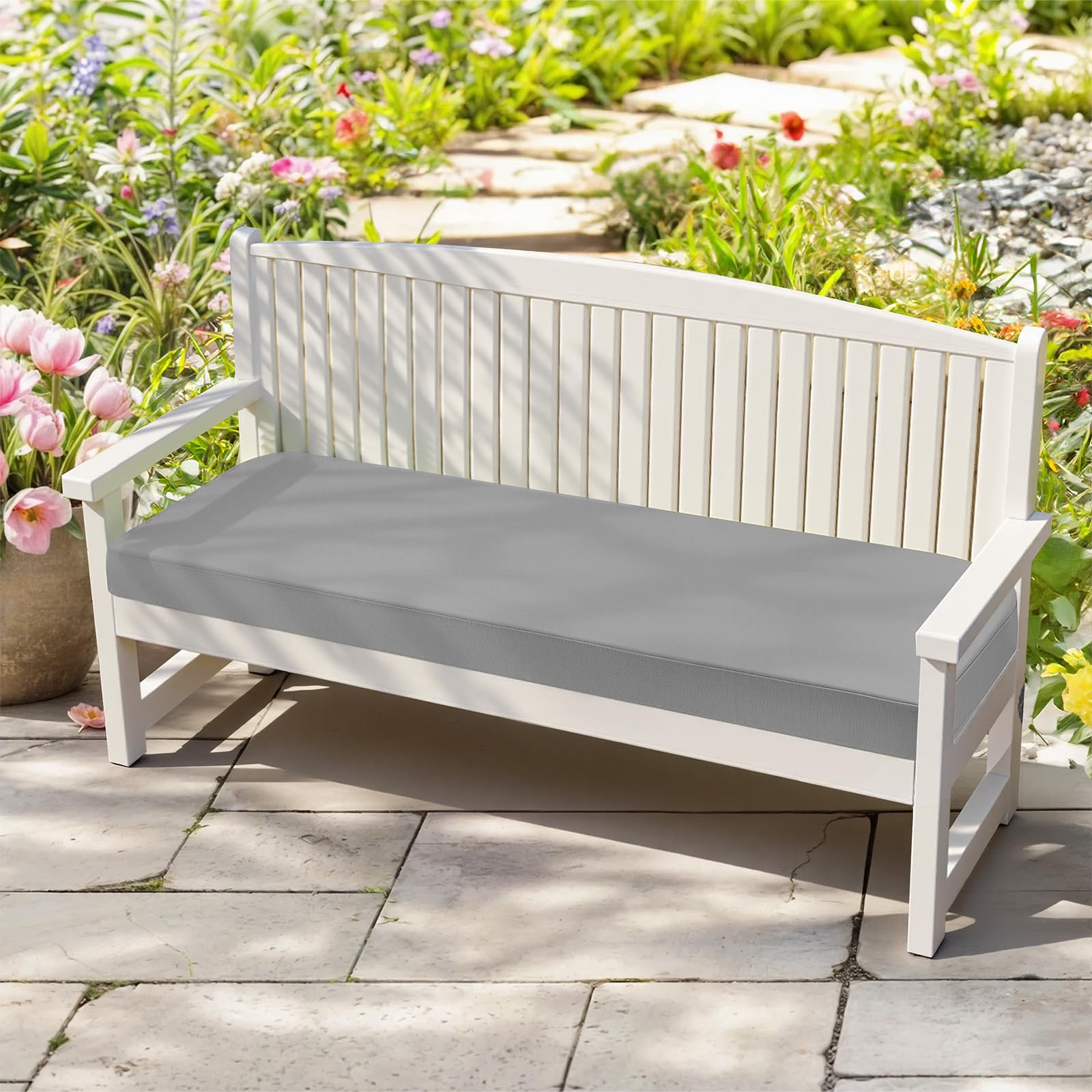 Coussin de rechange imperméable en mousse pour banc de jardin ou chaise 2 places pour extérieur, 108 x 45 cm, gris clair