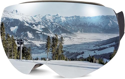 POPOACTI Gafas de esquí OTG Snowboard Gafas de nieve con protección magnéticaantivaho y UV400, lente HD sin marco, para hombres, mujeres y jóvenes