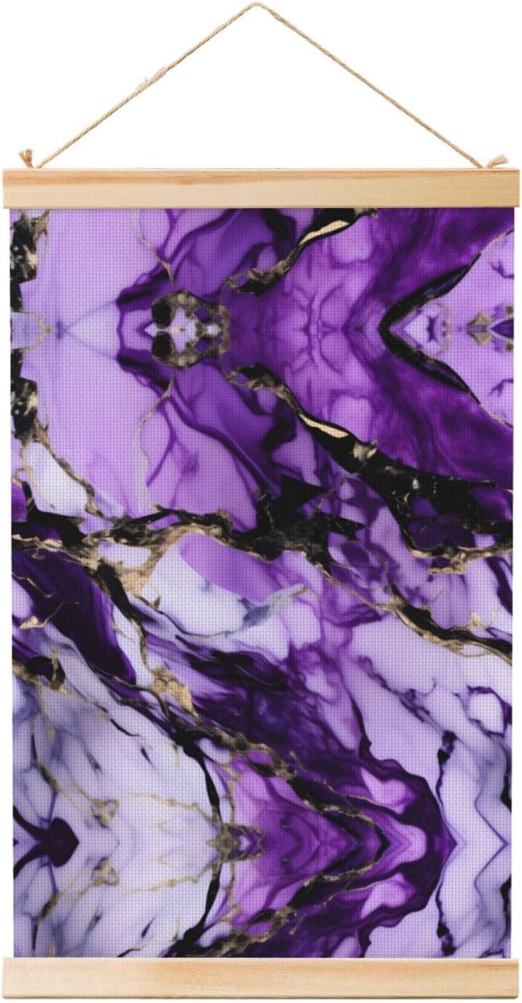 Purple Marble Print Poster Hanger,Hanging Poster, Poster Frame,Wood Poster Hanger, For Wall Hanging