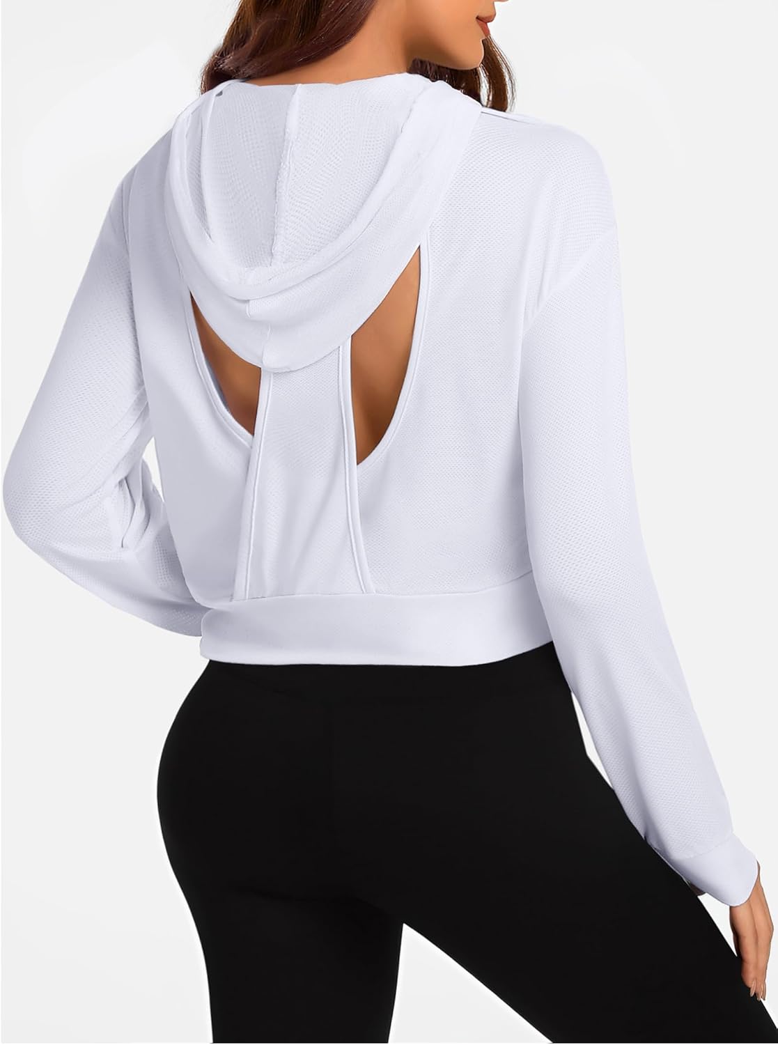 Remidoo Women's Backless Cropped Hoodie Open Back Crop Top Sweatshirt Long Sleeve Workout Activewear Pullover - Image 5