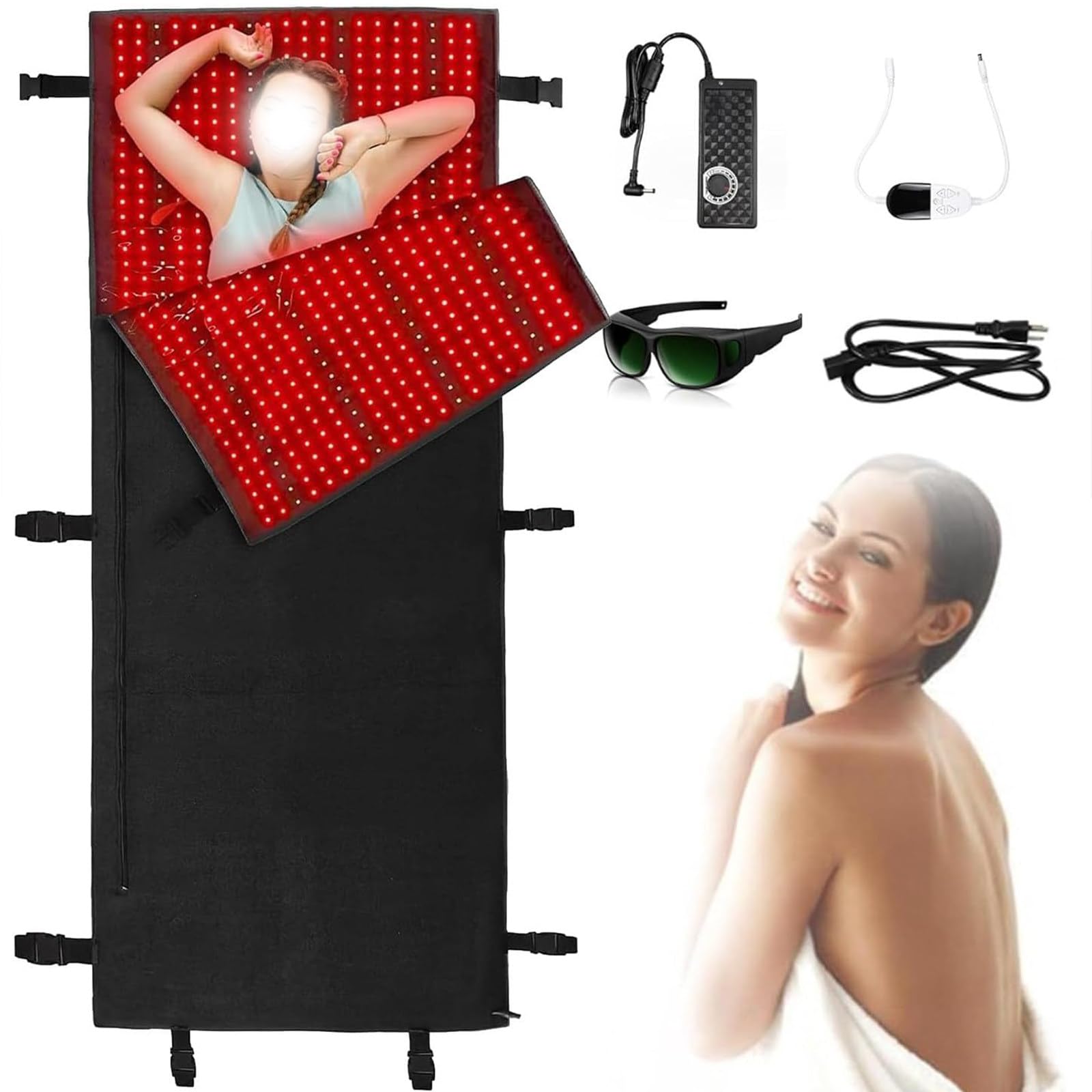 Tapete de terapia de luz roja para el cuerpo, 2520 luces LED, dispositivo de terapia de luz infrarroja para hombro, cintura, espalda, alivio del dolor muscular, almohadilla de terapia de luz