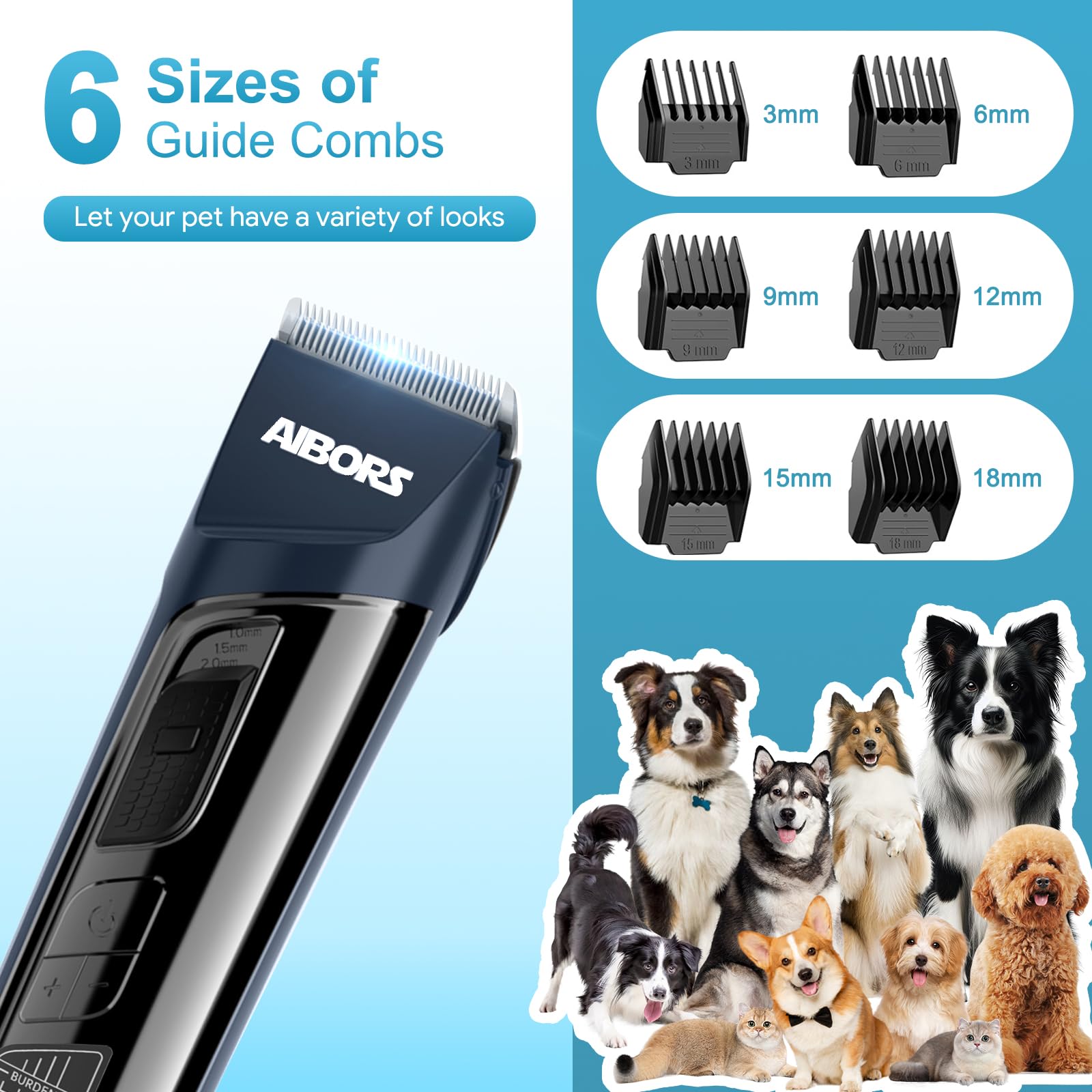 AIBORS Dog Clippers For Grooming Low Noise