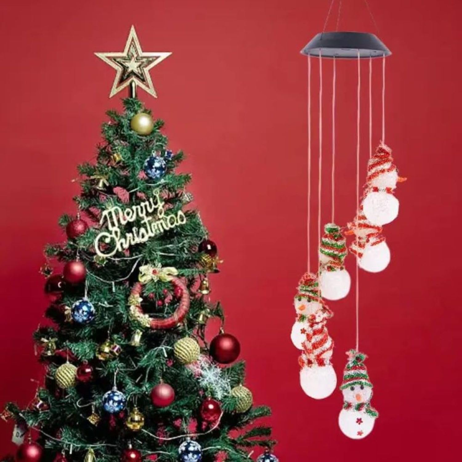 Snowman Solar Wind Chimes, Christmas Snowman LED Solar Powered Wind Chimes Lamp Color Changing Waterproof Garden Chimes with Hook for Mom,Pendant Landscape Night Garden - Image 6