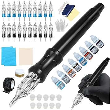 Handpoke Manual Tattoo Kit 20PCS Tattoo Cartridge Needles,Tattoo Pen Kit Tattoo Supplies for Tattoo Artist Black