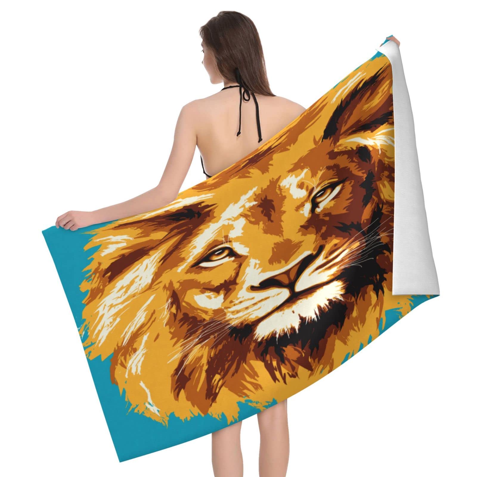 Lawenp Rasta Flag Lion Beach Towel, Lightweight Sand Free Quick Dry Microfiber Absorbent Bath Towel for Kids, Adults, Swimming, Bath, Yoga, Pool, Travel, Camping 32"X52"