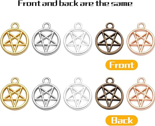 Miniatura 3 de Aylifu 50 dijes de pentagrama vintage, redondos, pentáculo, estrella, accesorios para hacer joyas, accesorios para collares, pulseras, aretes,