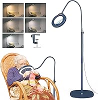 Vista 9 de Lupa 10X con luz y soporte, lámpara de pie flexible de cuello de cisne de 24 pulgadas, LED 3 en 1, 5 modos de color, lupa iluminada regulable sin