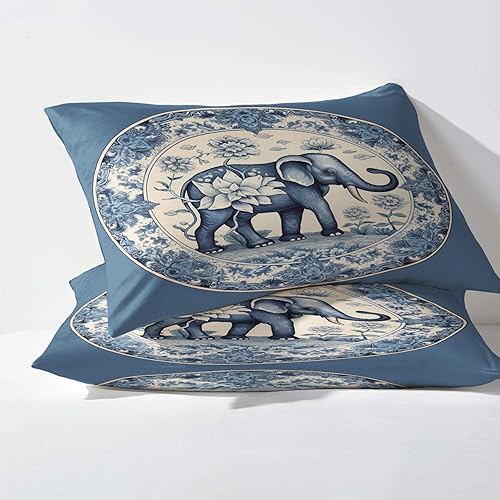 Miniatura 3 de Juego de sábanas de elefante tamaño Queen, sábanas de flores vintage, sábanas y fundas de almohada estampadas de 4 piezas, sábana bajera ajustable