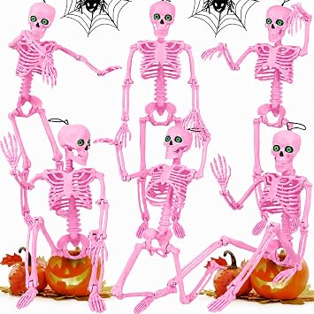 6 Pack Halloween Skeleton Decor 16" with Eyes & Box Pink