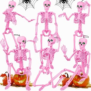 6Pack 16" Halloween Pink Skeleton Decorations with Eyes & Box (Pink)