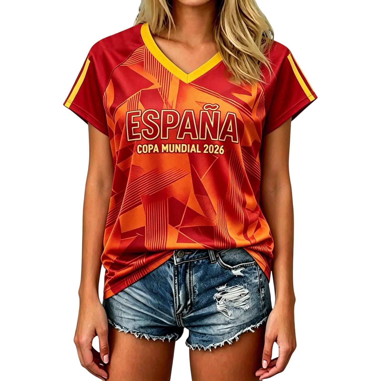 Spain Football T-Shirt for Women Short Sleeve V-Neck Shirts Spain Flag Comfortable Casual Tee Retro Soccer Jersey Adult and Kids Summer Tops (2-Wine, 3-4 Years)