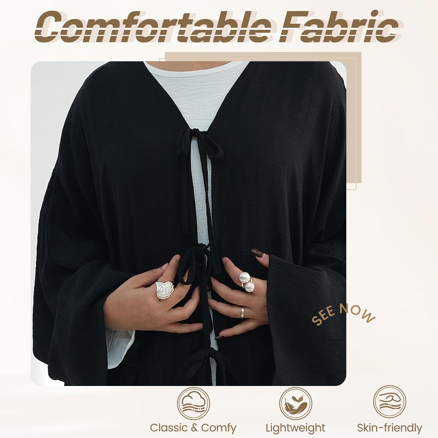 Tie Front Abaya Cardigan Solid Color Open Front Abaya for Women Muslim Prayer Clothes Daily Islamic Clothing