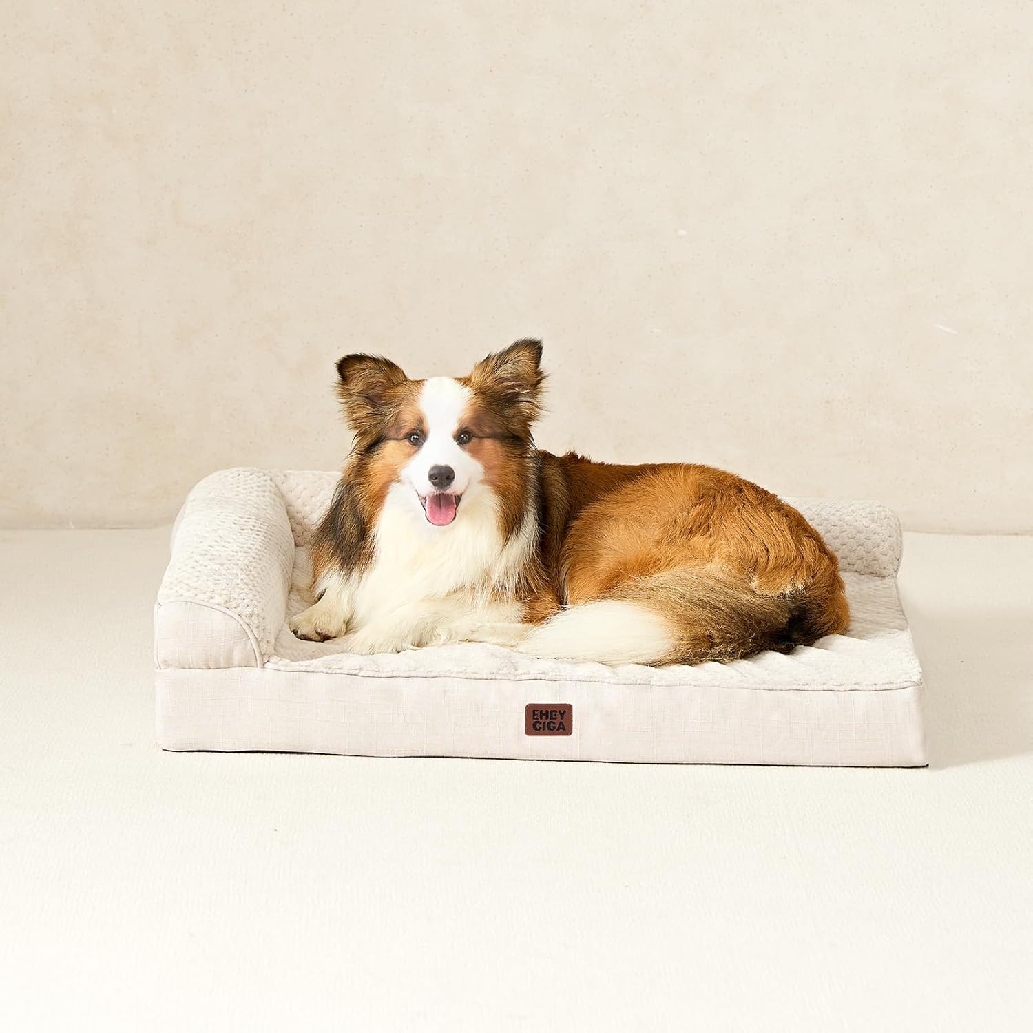 EHEYCIGA Orthopedic Dog Bed Medium Size Dogs, Memory Foam Dog Bed with Washable Removable Cover, Waterproof Pet Sofa Couch for Crate with Nonskid Bottom, 30x20x6 Beige