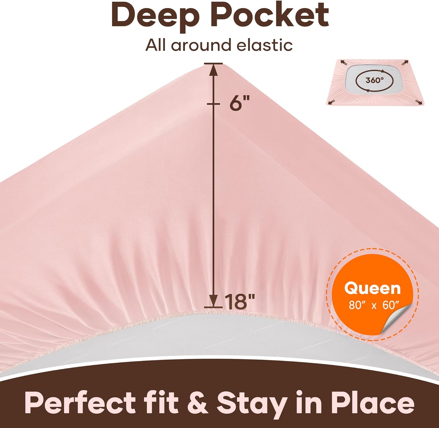 OhGeni 100% Waterproof Mattress Protector, Queen Size Pink, Fitted Sheet with Deep Pockets, 6''-18'', Premium Noiseless Breathable Soft Material, Mattresses Cover for Bed - Image 4